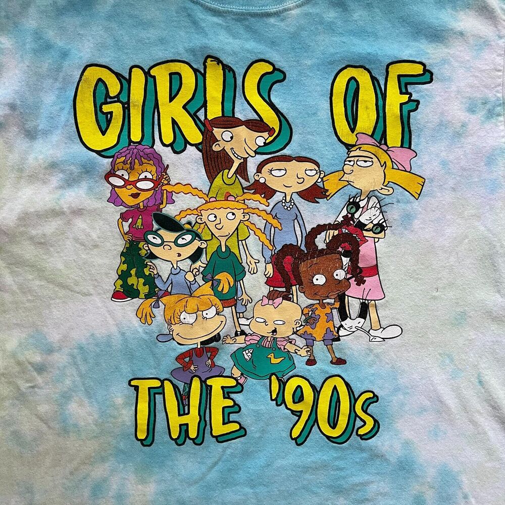 Nickelodeon Girls of the 90s Tie Dye Cartoon Graphic Boyfriend Tee Size Medium - Picture 4 of 10